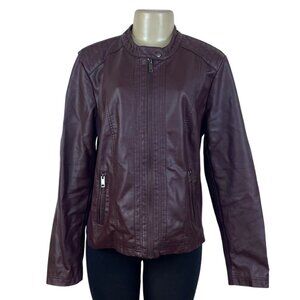 S.E.B. By Sebby Womens Burgundy Faux Leather Moto Jacket Full Zip  Sz XL